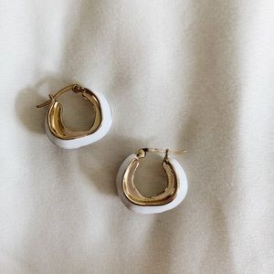 White + Gold Chic Irregular Hoops Minimalist ✨